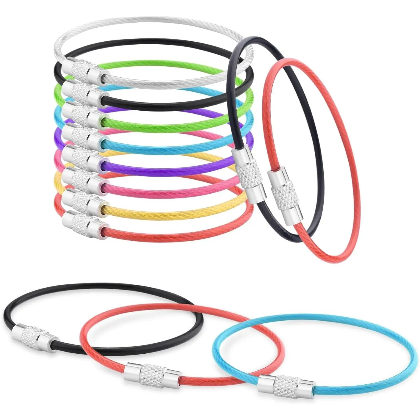 16 Pack Stainless Steel Loops 2mm Coated Wire Keychain Cable Large Keyrings 6 inch Key Chain for Luggage Tags, Key Tags, Keyrings, Kitchen Utensils, Duster-Assorted ColorsGift.