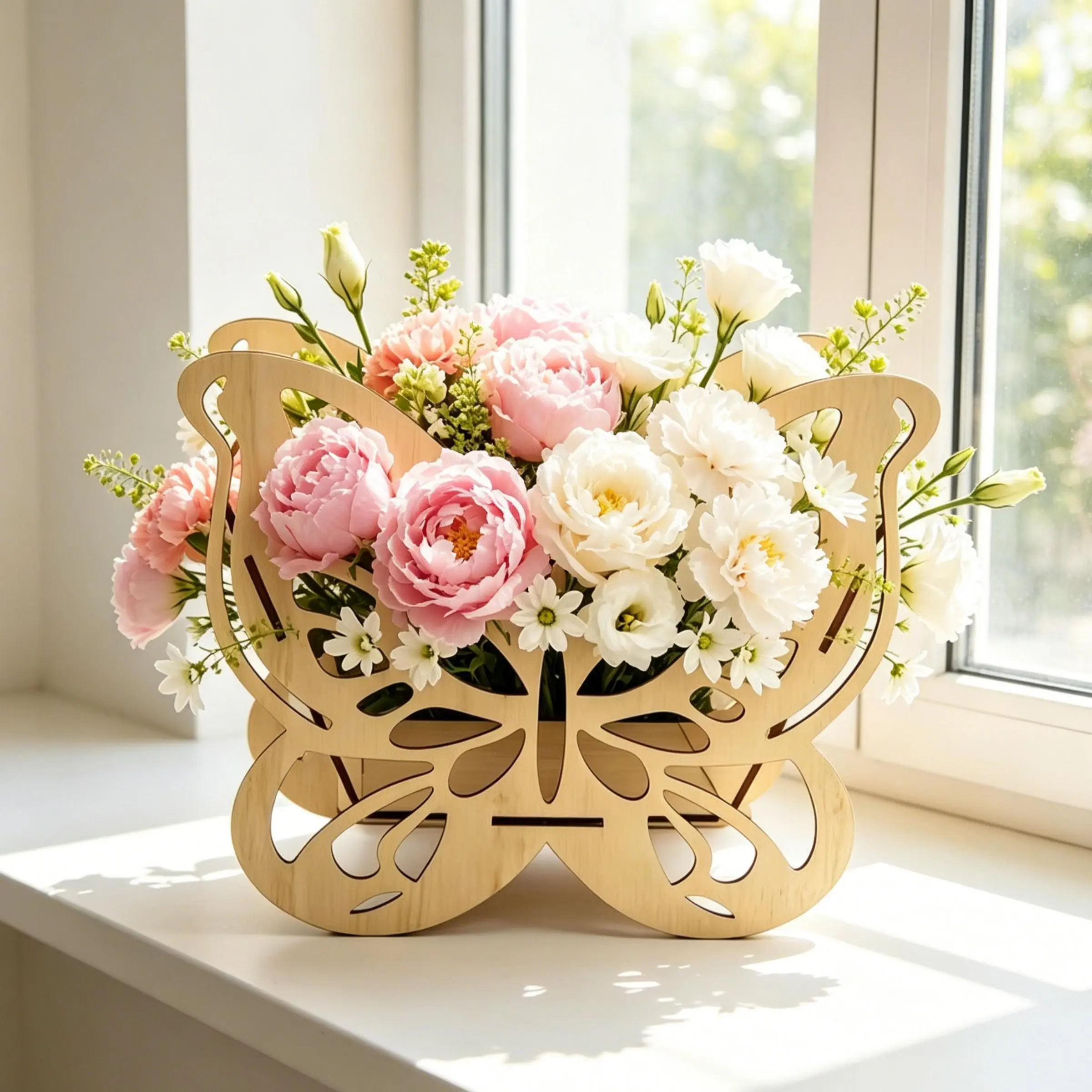 DIY Hollow Butterfly Wooden Flower Basket, Assembleable Wooden Planter Vase, Handmade Wood Craft Tabletop Flower Pot, Home Desktop Floral Decor, Wedding Birthday Party Ornament Souvenir Gift