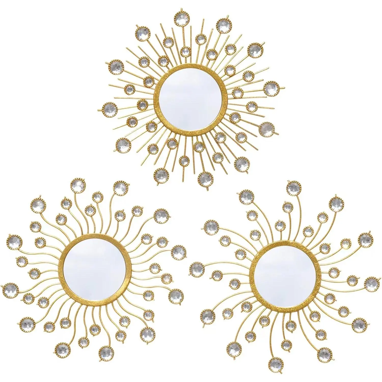 Mirror Wall Decor Wall Mirrors Decorative Sunburst Boho Mirror Gold Mirror Wall Art Metal Decor Mirror Hanging Living Room Bedroom Bathroom Set of 3