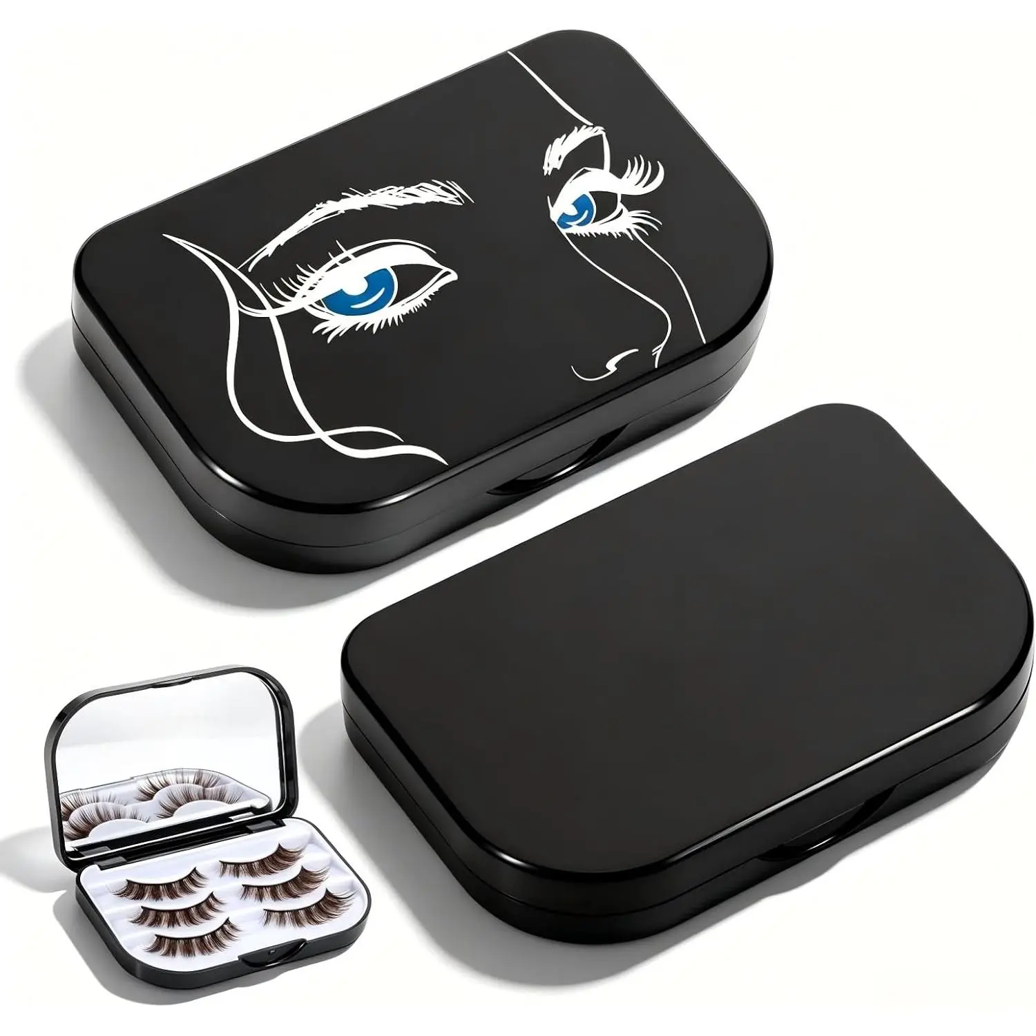 2 count Eyelash Storage Case, False Eyelash Travel Case with Mirror, Lash Organizer Holder Box, Empty Eyelashes Container for Makeup Storage, Lash Extension Cases for Women(B)