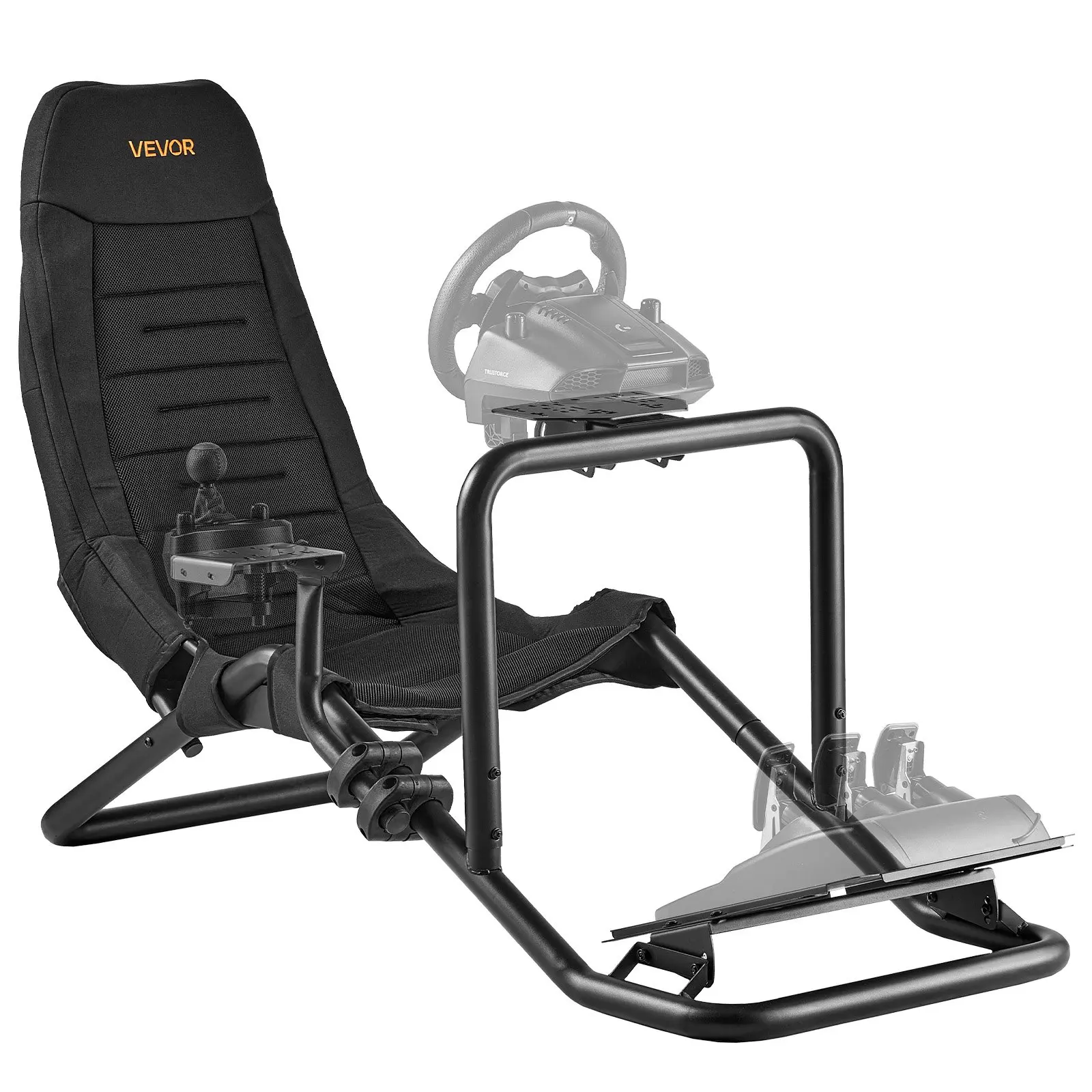 VEVOR Adjustable Heavy-Duty Racing Wheel Integrated Stand with Accessories & Shifters, Simulator Cockpit Steering Stand for Immersive Gameplay, Fits Logitech G25,G27,G29,G920,G923, Thrustmaster T300RS,TX F458,T500RS,T3PA-PRO (F1/GT) & CSR Pedals, Black, C