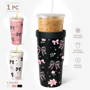 1 Pc 32oz Coquette Bow Print 2-in-1 Insulated Can Cooler, Includes Tumbler Lid, Converts into a 32oz Travel Tumbler, Double Wall Vacuum Stainless Steel, Fits Most 16-24oz To-Go Coffee & Bubble Tea Cups, Perfect for Halloween, Christmas & Daily Use
