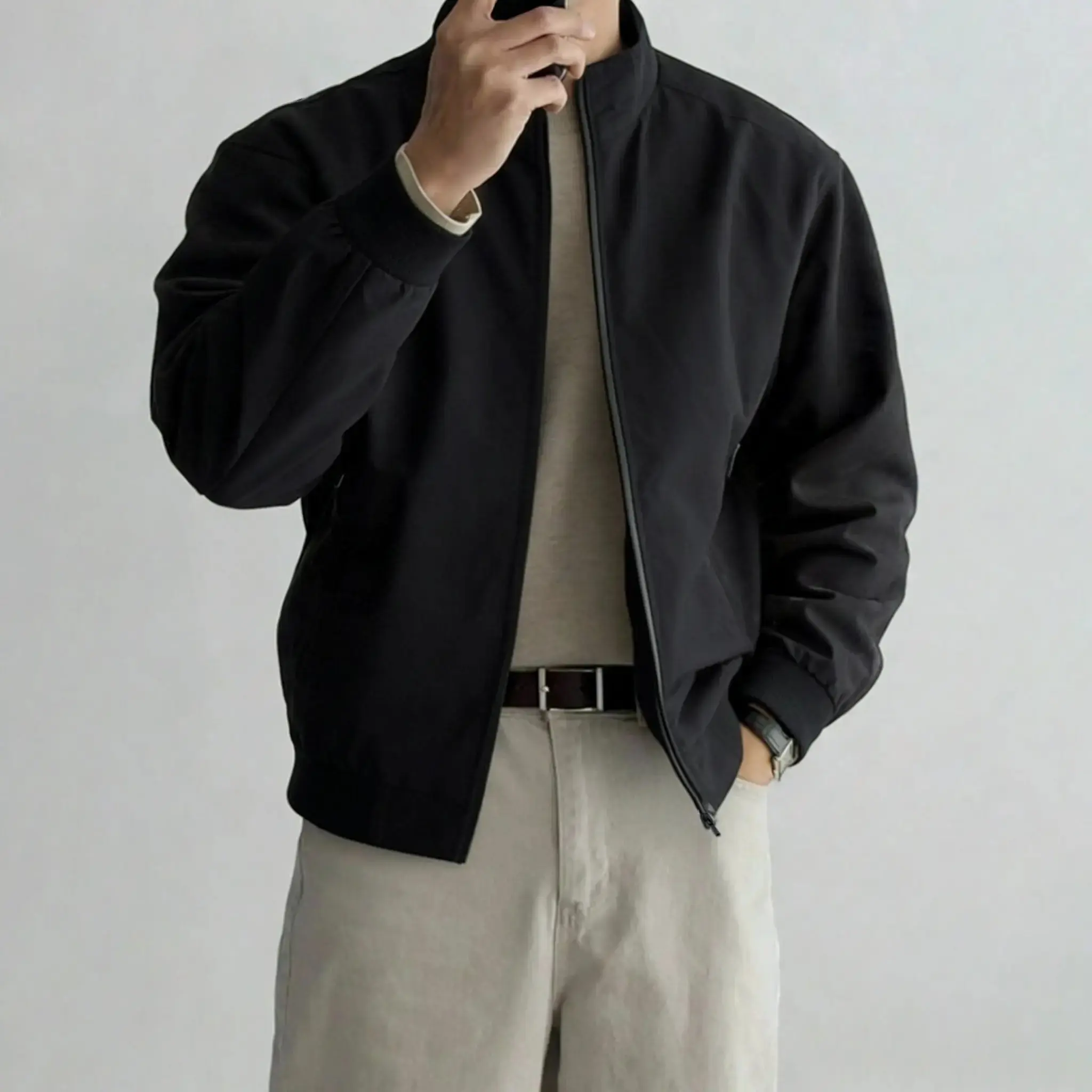 Men's Solid Harrington Jacket - Stylish Casual Long Sleeve Basic Coat for Everyday Wear and Streetwear, Coats