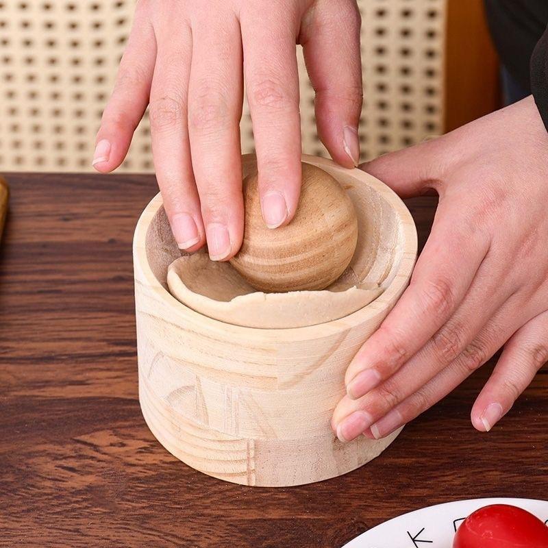 1pc Wooden Dumpling Maker with Roller Ball, Manual Kitchen Tool for Perfect Round Dumplings, Natural Wood, No Electricity Needed