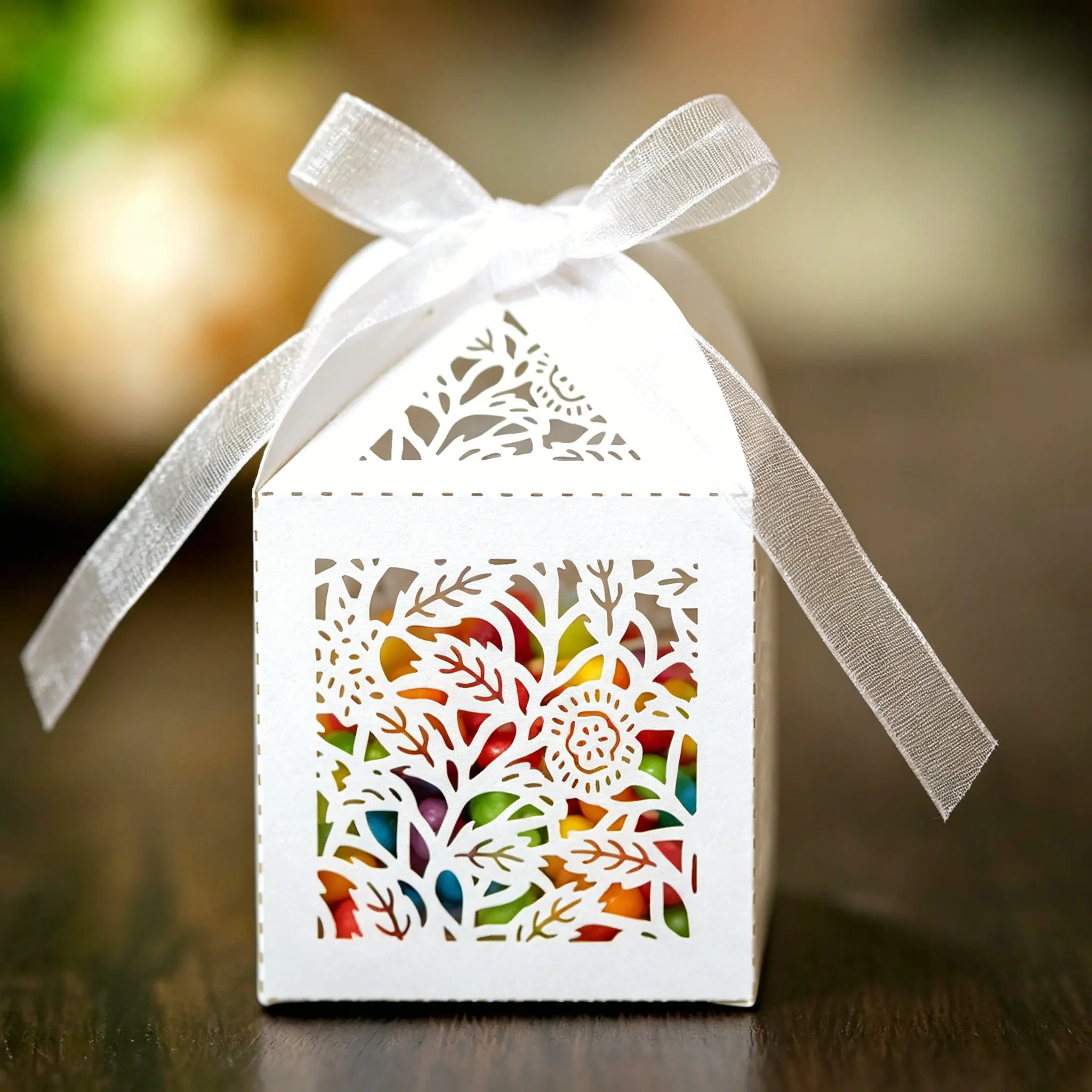 Elegant Laser-Cut Floral Sugar Box, Beautiful Gift Box, Wedding Party Favor Candy Container, Multi-Color Options, Perfect for Weddings Birthdays Parties