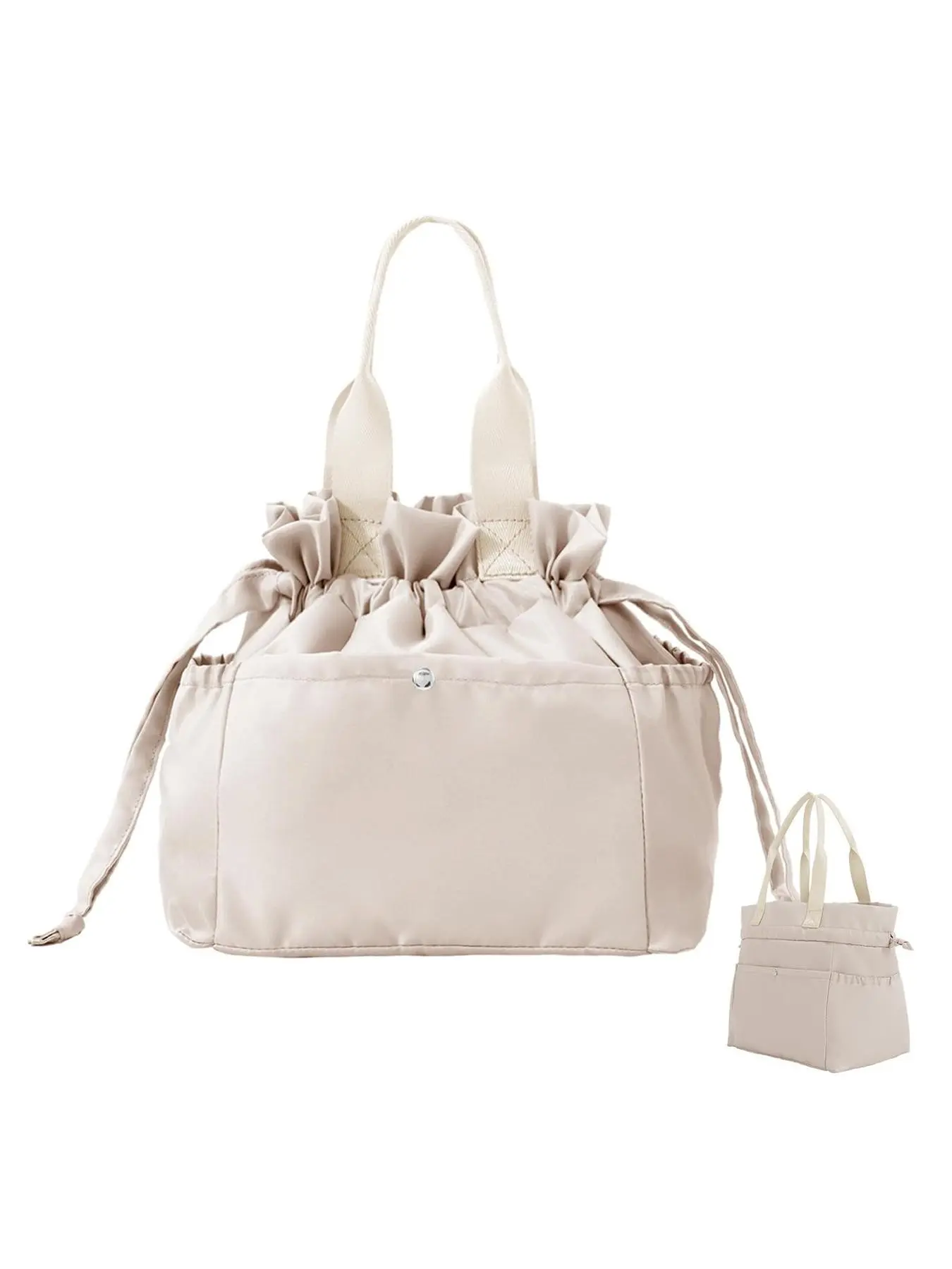 Simple   stylish daily commuter portable lunch bag, niche drawstring beam design, classic and versatile daily travel handbag, pleated and stylish, suitable for office workers, daily trips, travel picnics and so on.