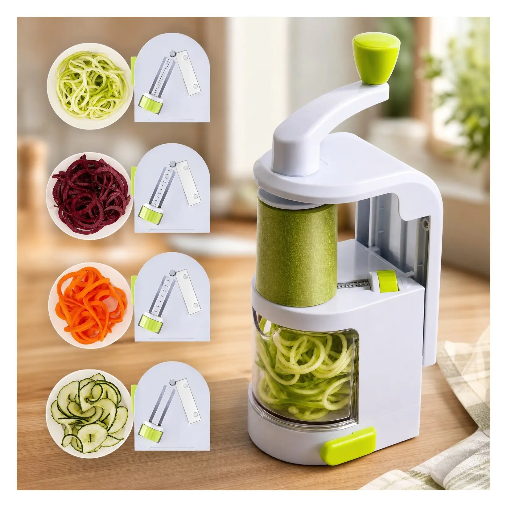 4-Blade Vegetable Spiralizer and Zoodle Maker with Strong Suction Base and 500ml ContainerGift