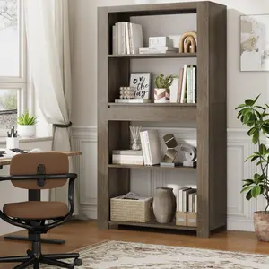 72" Tall Vintage Bookcase with Drawer, 4 Tier Open Storage Shelf, Wooden Display Rack  or Home Office Living Room Bedroom