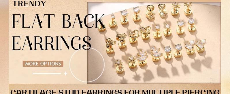 ZELORES 3 Pairs Gold Plated Flat Back Earrings for Women Silver Post Tragus Cartilage Earring Set for Multiple Piercing Trendy Flatback Stud Earrings minimalist elegant fashion Earcuff