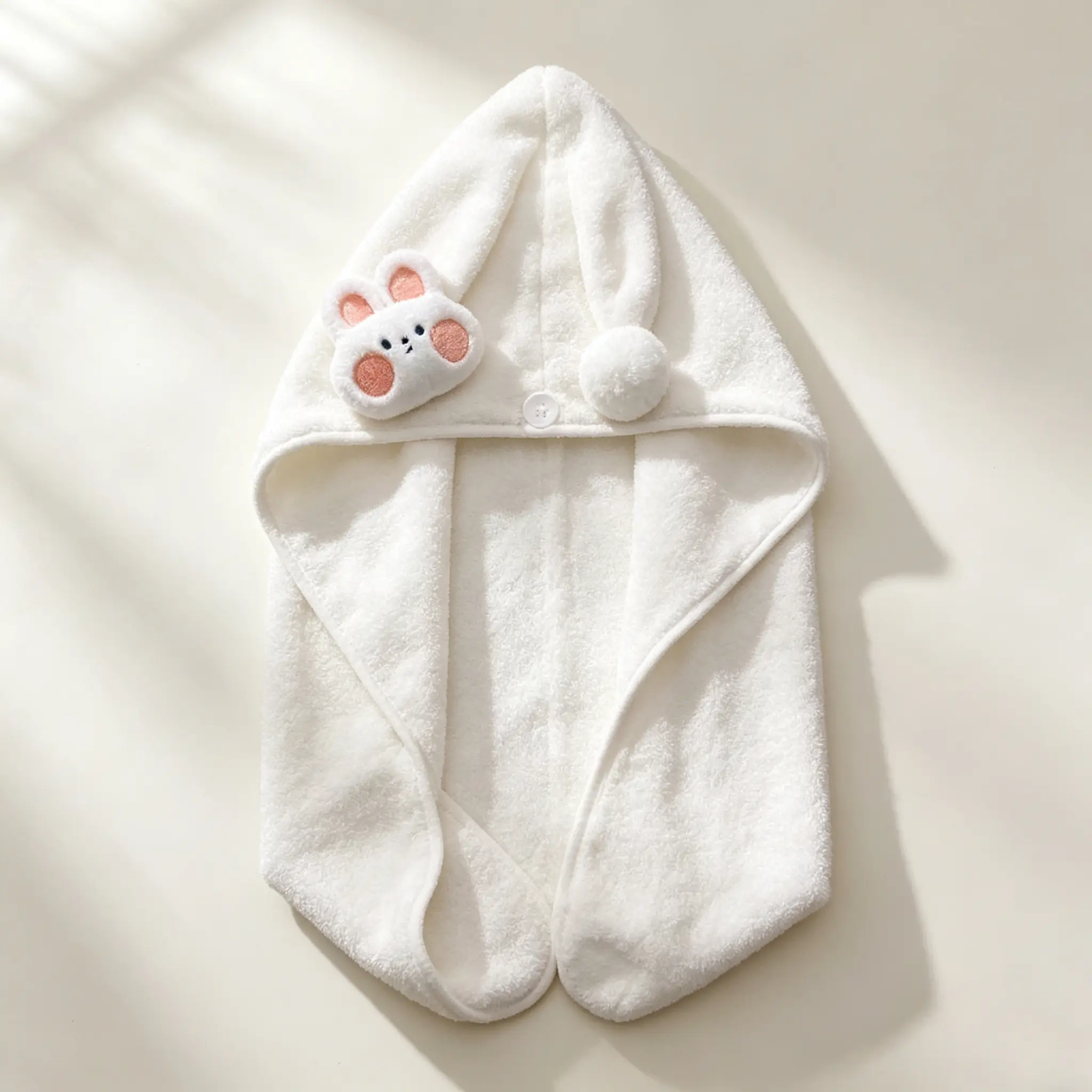 Women's Cute Rabbit Decor Microfiber Hair Drying Towel Cap - Super Absorbent, Quick Dry Hair Wrap Turban, One Size, for Shower Bath Spa Day (Home & Bathroom Supplies)