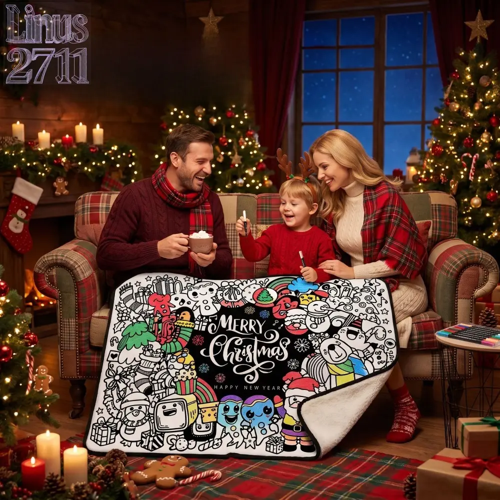 DIY Christmas Coloring Blanket for Kids, Soft Sherpa Fleece Graffiti Throw Blanket, Washable Color Your Own Art Blanket, Parent-child Interactive Craft Activity Supplies, Creative Christmas Family Game Toy, Custom Handmade Holiday Decor, Fun Educational G