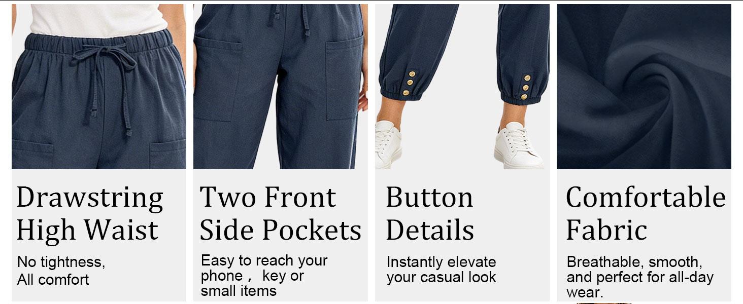 Women's Casual Lantern Tapered Harem Pants Loose Fit Style Flax Ankle Trousers Summer Baggy Slacks with Pocket bottoms outfits