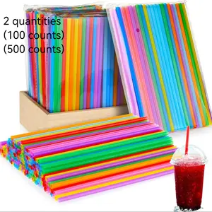 100pcs Colorful Reusable Plastic Straws with 0.24 Inch Diameter, Perfect for DIY Drinks, Long Coffee and Cocktail Use, Ideal for Parties and Water Bottles, Drinking Straws