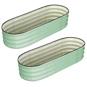 GARVEE2-Pack 4.5' x 2' x 1' Galvanized Oval Raised Garden Beds with Open-Ended Base, Tool-Free Assembly, Rubber Edge, Available in Green, White, and Grey, Ideal for Outdoor Plants, Vegetables, Flowers, and Fruits