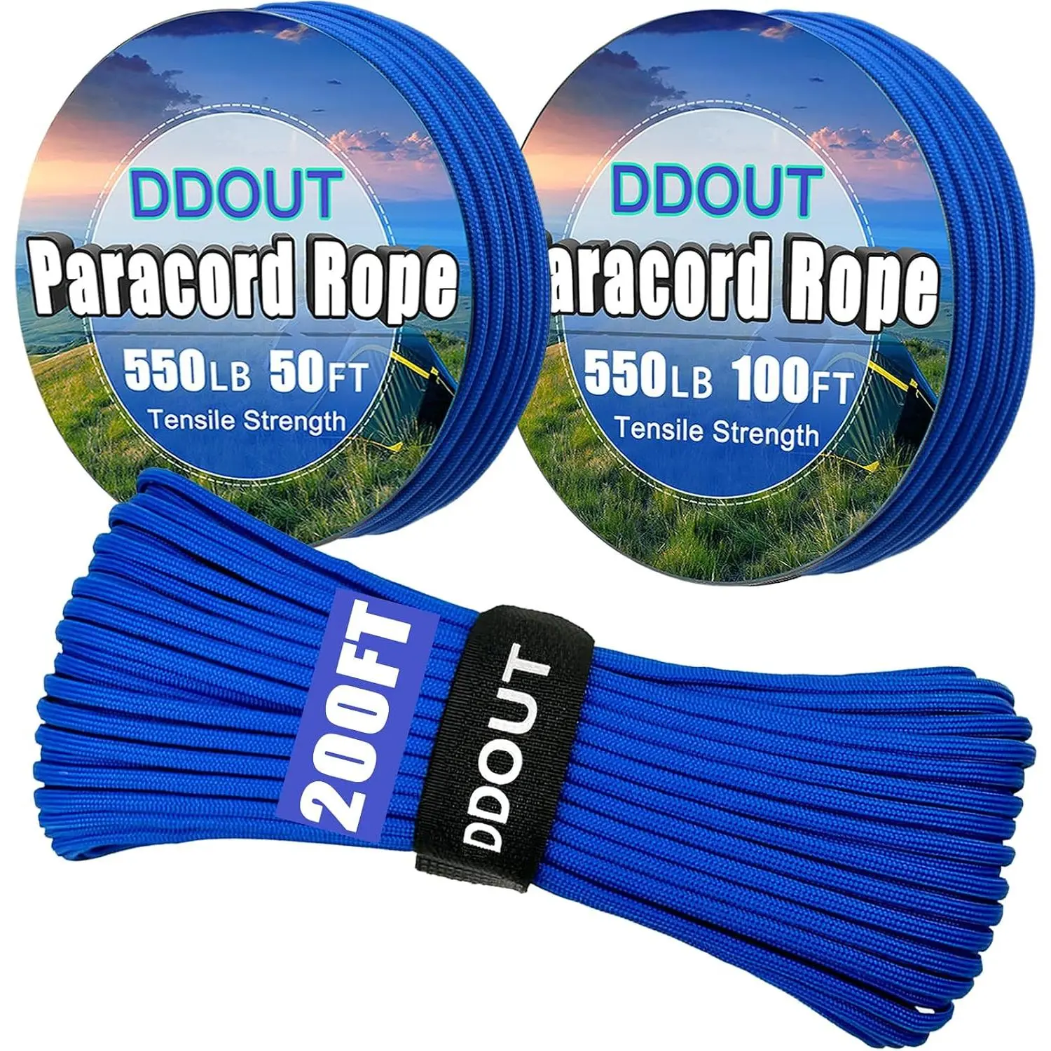 Nylon Rope Blue 100ft with 7-Strand Core, 10 Colors and 50/100/200 ft, Type III Parachute Cord 4mm for Camping,, Hiking, DIY, Crafting, Rope
