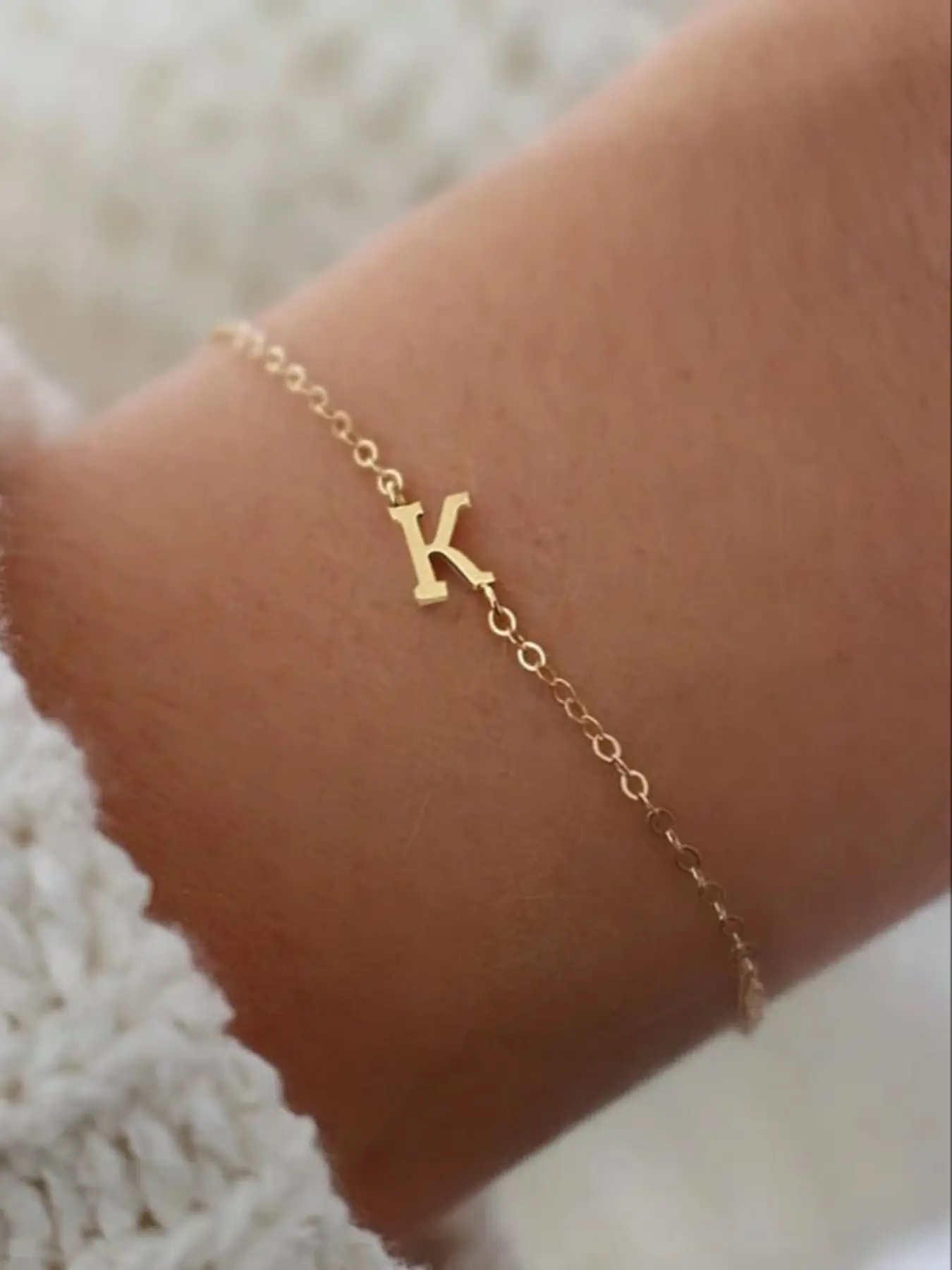 Personalized Dainty Letter Bracelet, Stainless Steel Waterproof Initial Bracelets, Simple Stackable Bracelet, Birthday & Valentine Gift for Women
