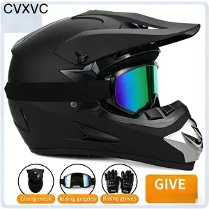 CVXVC Starter Bikes Gear Matte Black DOT Helmet Full Face Motorcycle Helmet with Goggles Gloves Mask Adult Dirt Bike Helmet for ATV UTV E-Bike Scooter Racing Helmet Men Women Windproof Safety Helmet Breathable Liner summerwins,summerwins