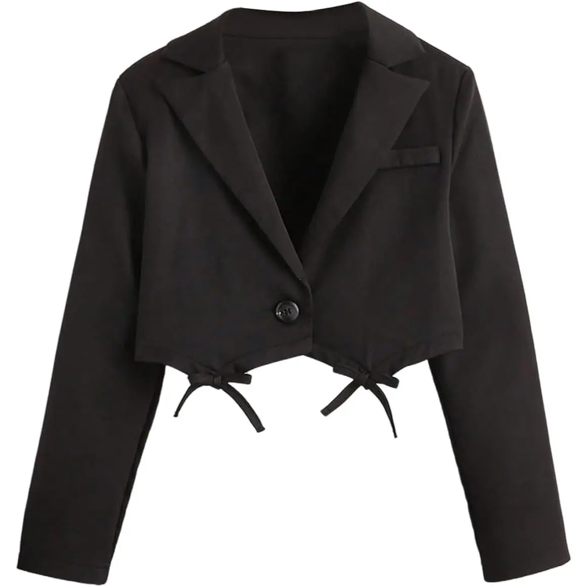 Girl's Preppy Ballet Comfy Twist Fabric Blazer Jacket - Bow Lapel, Long Sleeve, Button Front, Dressy Cropped Suit Coat
