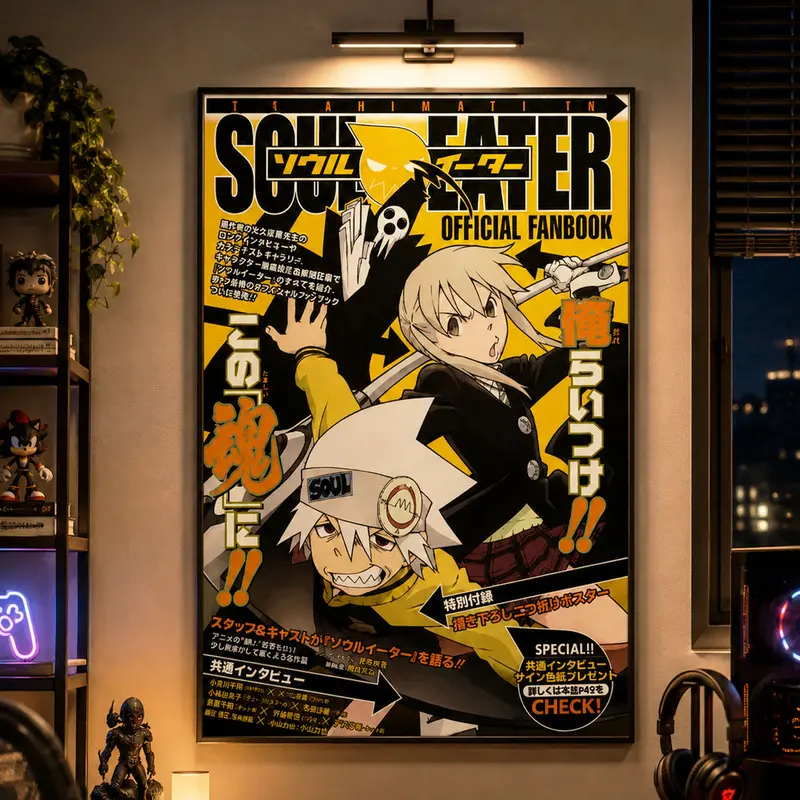 Anime Fantasy Warrior Wall Art, Black Yellow Manga Poster, Japanese Anime Print, Modern Graphic Illustration, Otaku Gaming Room Decor, Seinen Manga Artwork, Collector Wall Art, Anime Fan Gift, Bedroom Office Decor
