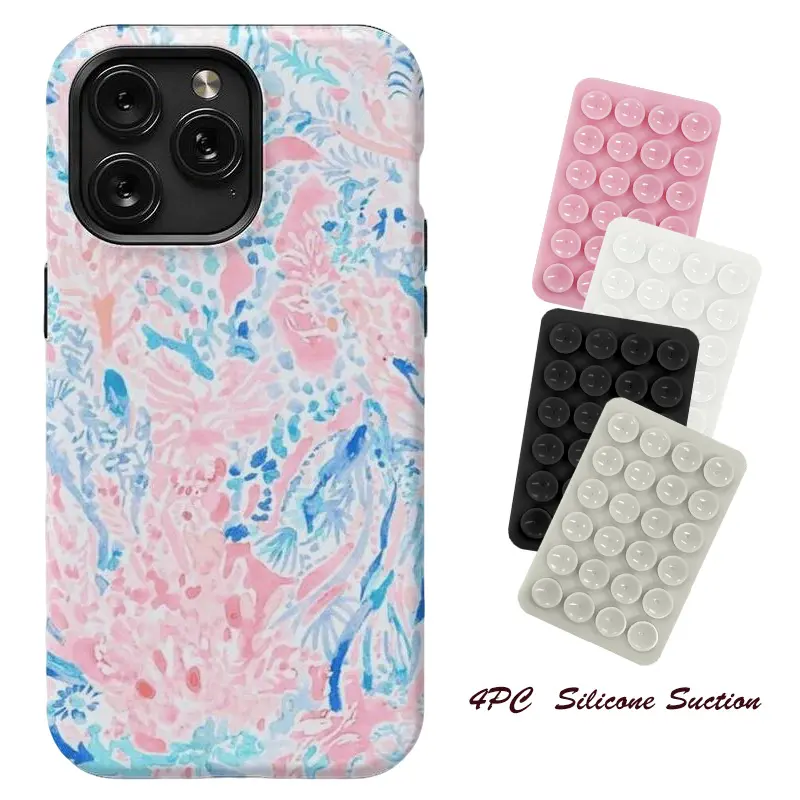 Blue and Pink Warm Water Swirl iPhone Case 4PC Silicone Suction Phone Case Mount – Girly Phone Case for iPhone 17, 16, 15, 14, 13, 12, 11, X, Samsung and other models.Makes a great holiday gift for friends or family.Cute Gift Idea