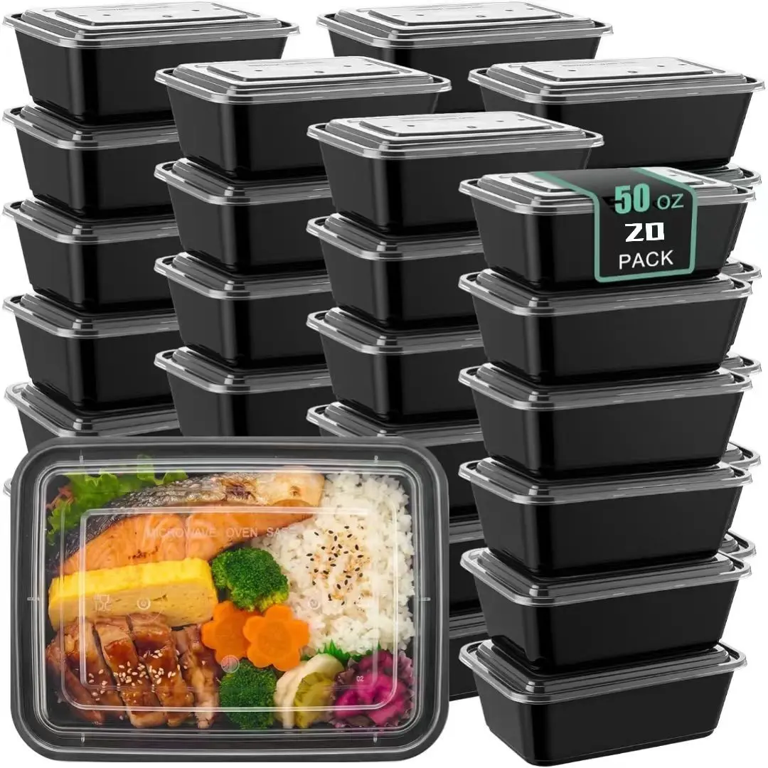 20-Pack Meal Prep Bowls with Lids, Rectangular Food Storage Containers, Portion Control Containers, Leak-Proof Stackable Plastic Lunch Boxes, Microwave Safe