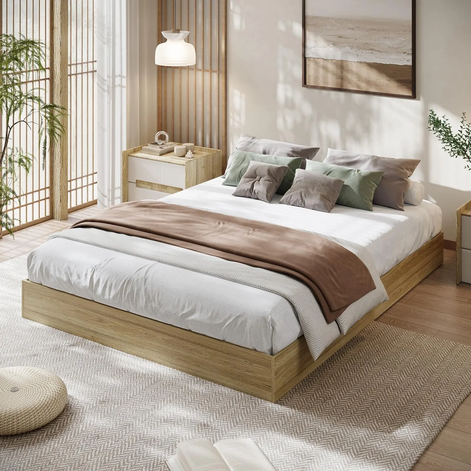 Sturdy Wood Platform Bed Frame - Modern Low Profile Floor-Standing Japanese Style Bed, Sturdy Wooden Slats, No Box Spring Needed, Easy 10-Min Assembly, Noise-Free, Space-Saving