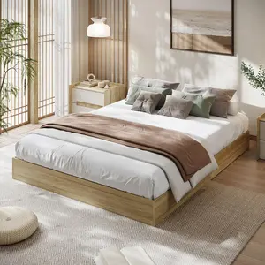 Sturdy Wood Platform Bed Frame - Modern Low Profile Floor-Standing Japanese Style Bed, Sturdy Wooden Slats, No Box Spring Needed, Easy 10-Min Assembly, Noise-Free, Space-Saving