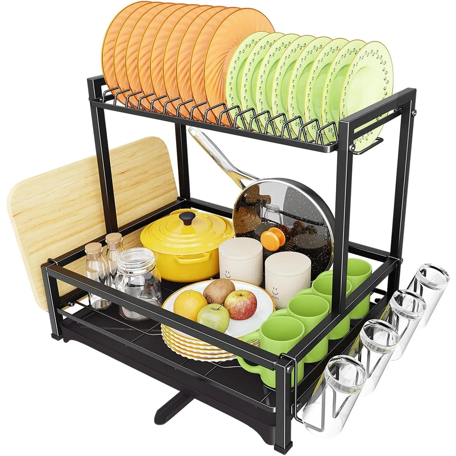 Dish Rack Over the Sink, 2-Tier Dish Drying Rack, Stainless Steel Dish Drainer for Kitchen Counter, Black
