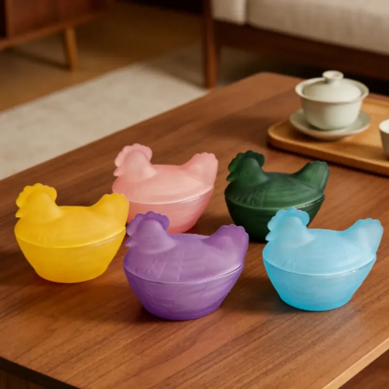 1 piece of creative chicken shaped glass candy jar with lid - sealed storage jar Bedroom jewelry box Living room tea table dried fruit snack box lovely decorative ornaments multi-function tea and coffee bean jar, Valentine's Day, Easter gift