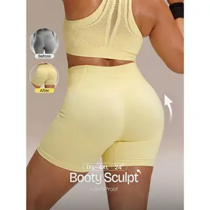 GLOWMODE Plus Size 5" Seamless High Waisted Three Section Waistband Butt Lifting Shaping Belt Double Layer Hip Seamless Biker Shorts Gym Running Workout Training Fitness Daily Wear