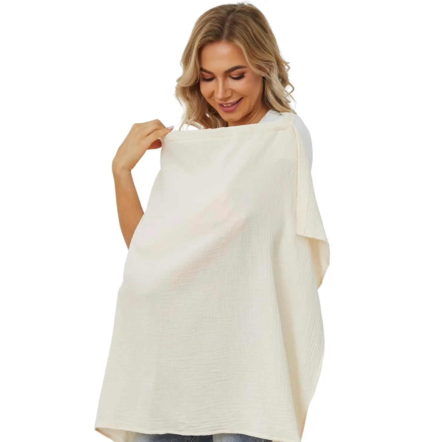 Muslin Nursing Cover for Baby Breastfeeding, Breathable Privacy Nursing Covers for Mom 100% Cotton Breastfeeding Cover with Rigid Hoop for Mother Nursing Apron (Beige)