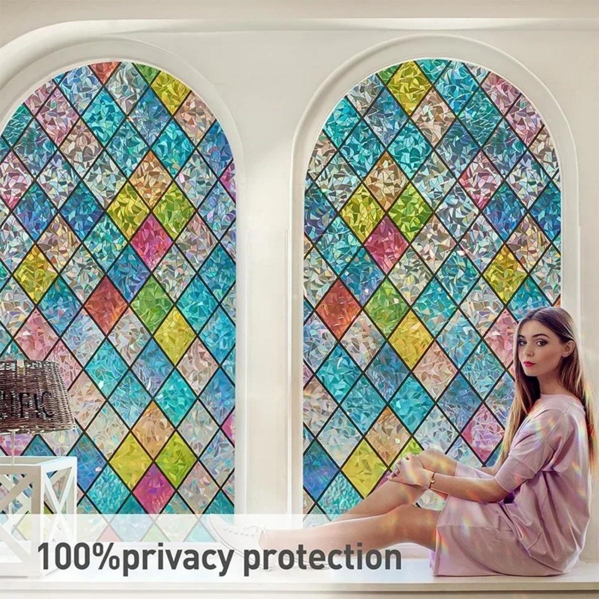 Rainbow Holographic Window Privacy Film, 1 Roll Decorative UV Sun Blocking Static Cling Window Covering Film, Sticker Decoration, Window Decorative Sticker for Home, Ornaments