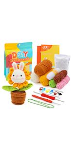 2 Pieces Crochet Hook Set, Suitable for Beginners, Flowers Crochet Hook Set, Crochet Starter Kit Potted Plants with Step-by-Step Video Tutorial, Suitable for Beginners and Adults (Daisies and Sunflowers)