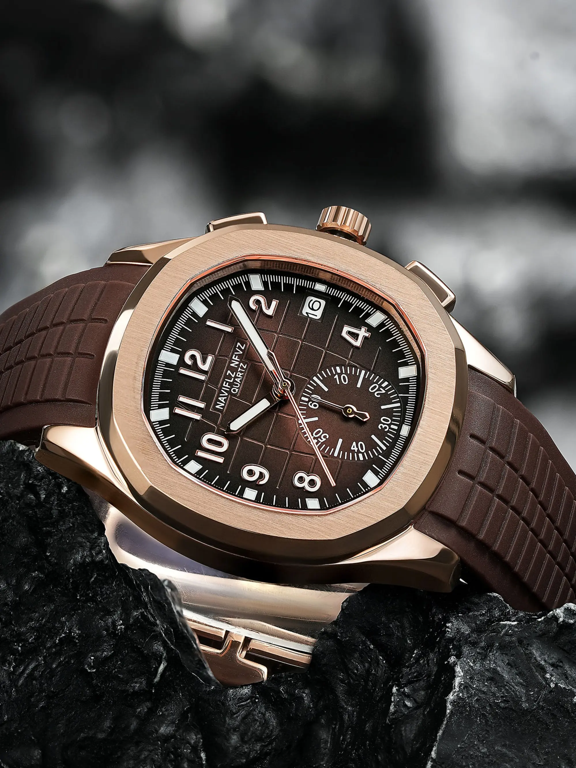 Fashion Men's Watch, Luminous Hands, Rubber Strap, Japanese Quartz Movement, 50m Waterproof, Date Calendar, 2026 New Naviflz Nfvz Luxury Watch