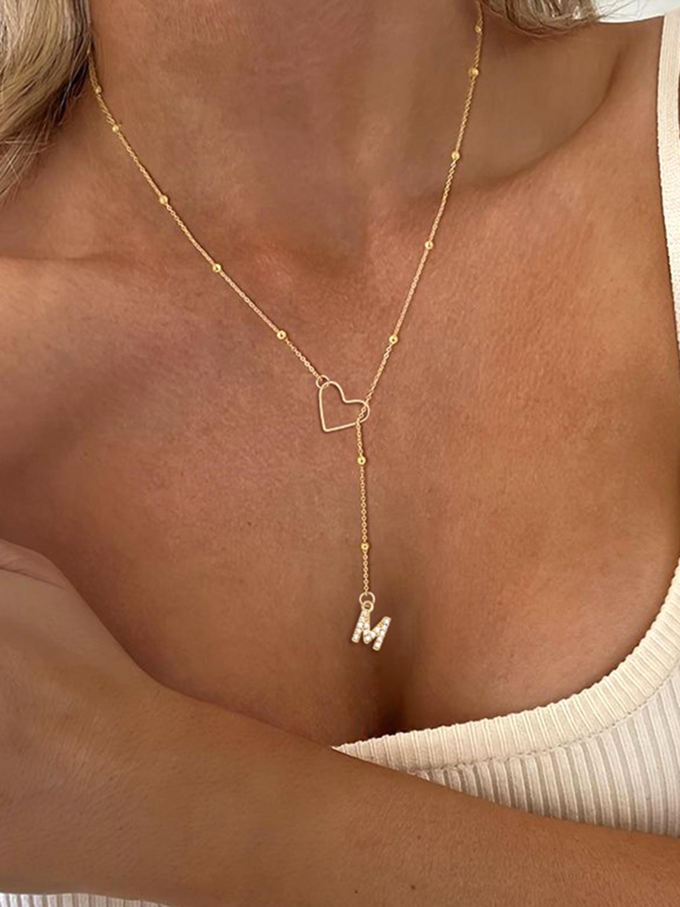 Letter Heart Design Pendant Necklace for Women, Rhinestone Decor Stainless Steel Jewelry for Gift, Elegant All-match Fashion Accessories for Daily Wear, Initial Letter Necklace