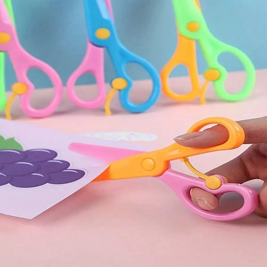 4-Piece Plastic Safety Craft Scissors Set, Ideal for Student DIY Paper Cutting, Portable Small Scissors, Perfect for School Art Projects, Classroom Supplies