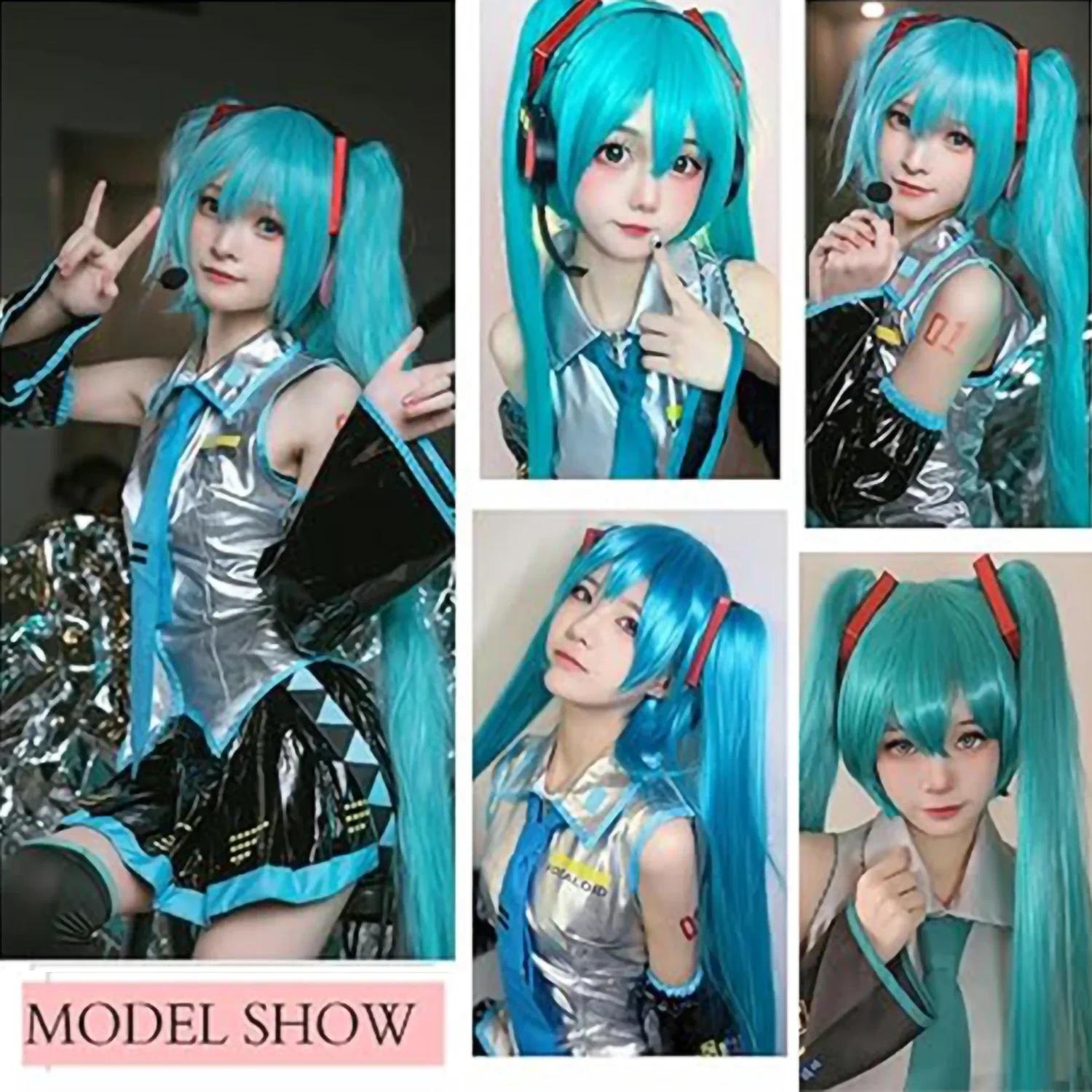 Hatsune Miku Anime Cosplay Wig, 110cm Double Ponytail Synthetic Fiber Wig, Halloween, Christmas