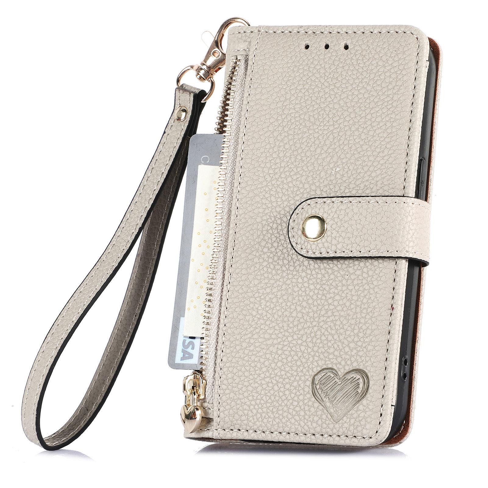Lychee Texture Zipper Wallet Case with Detachable Strap| [Color] For phone  11 12 13 14 15 16 17