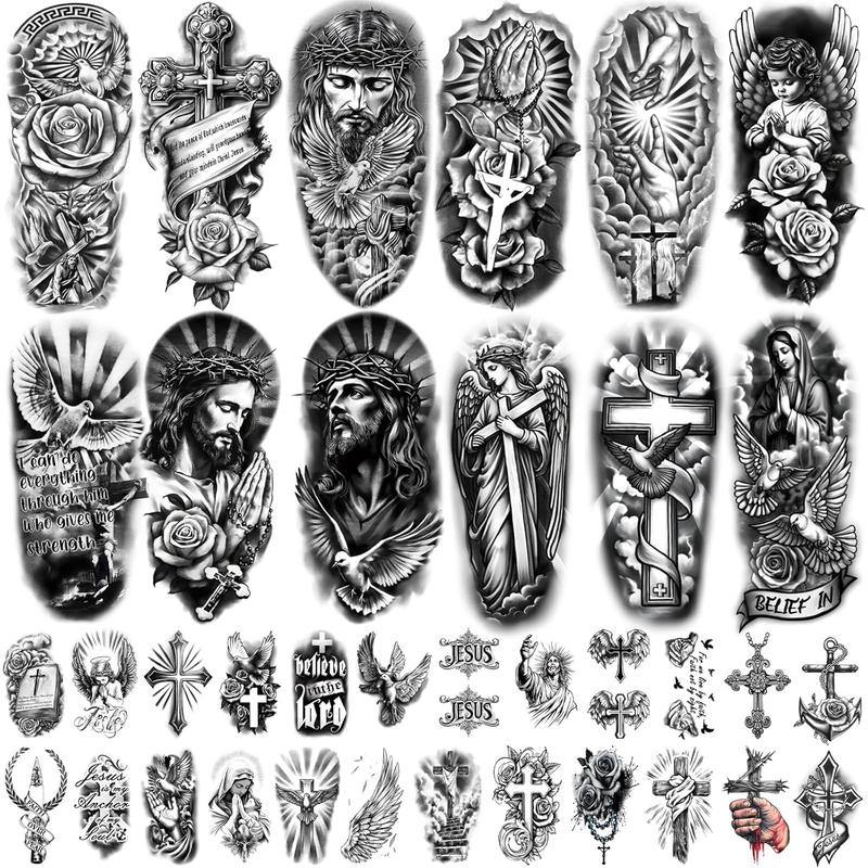 77 Sheets Christian Temporary Tattoo Adult Men Women Kids Religious Jesus Cross God Christ Catholic Realistic Half Sleeve Body Fake Tattoos Stickers 77 Sheets Christian Temporary Tattoo Adult Men Women Kids Religious Jesus Cross God Christ Catholic Realistic Half Sleeve Body Fake Tattoos Stickers