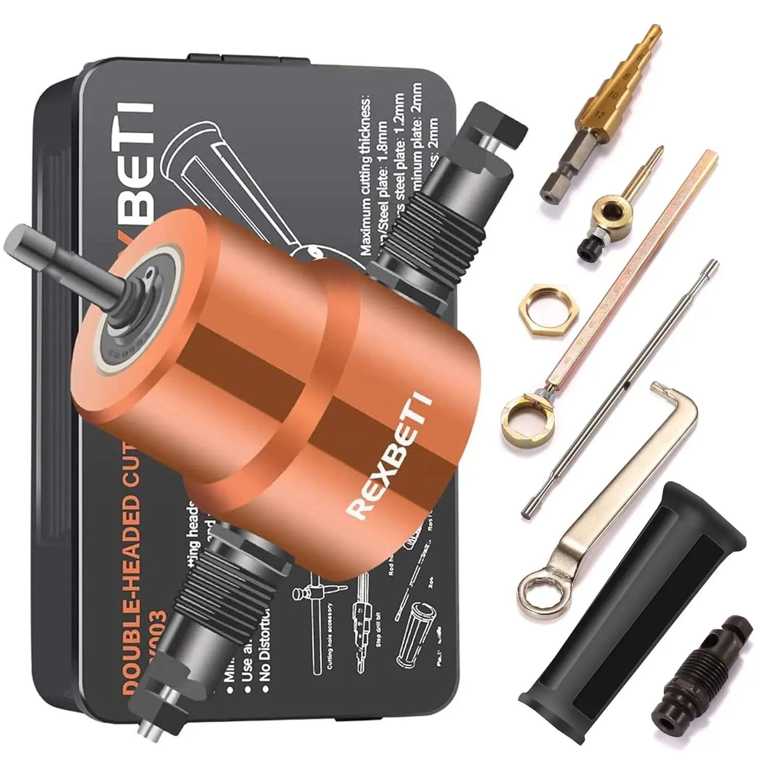 Headed Sheet Nibbler, with and Die, 1 Cutting Hole Accessory and 1 Step Bit, Perfect for Straight Curve and Circle Cutting (Gold)