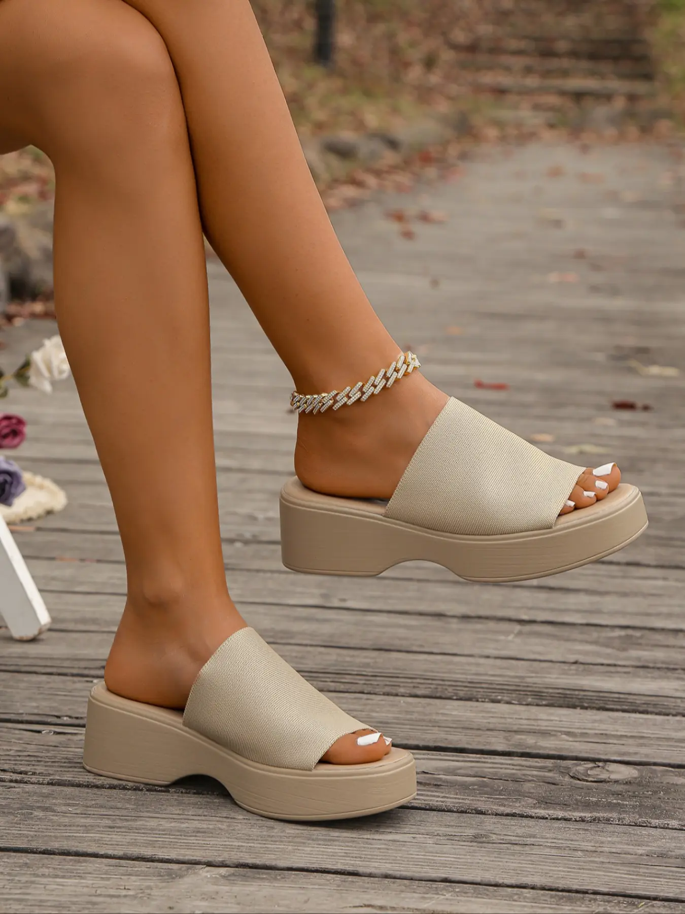 Women's Fashionable Plain Color Wedge Sandals, Casual Comfortable Platform Sandals for Summer, Lightweight Soft Sole & Breathable Upper for Wide/Extra Wide Feet, Walking Shoes, Casual Outdoor Sandals
