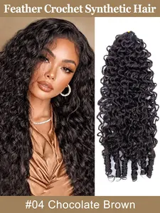 Burmese Curly Crochet Hair Synthetic Fiber Hair Crochet Hair 28 Inch 60g Feather Crochet Synthetic Fiber Hair For Women Pre-Separated Invisible Wet And Way Crochet Hair Extensions Natural Black
