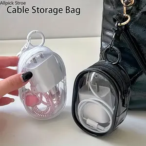 Mini Clear Zipper Pouch – Portable Travel Organizer for Earphones & Chargers, Space-Saving EDC Bag with Keychain Loop