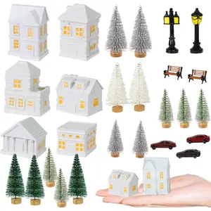 29 Pcs 1.5 Inch White Resin Christmas Miniature Houses Figurines Mini Village Town Set for Christmas Scene Micro Landscape Decor