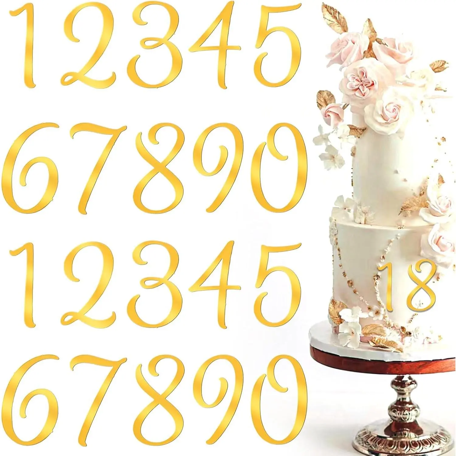 20 Pcs Gold Shiny Acrylic Number Cake Toppers 0-9 for DIY Handmade Cake Decorations for Birthday Party Wedding Anniversary