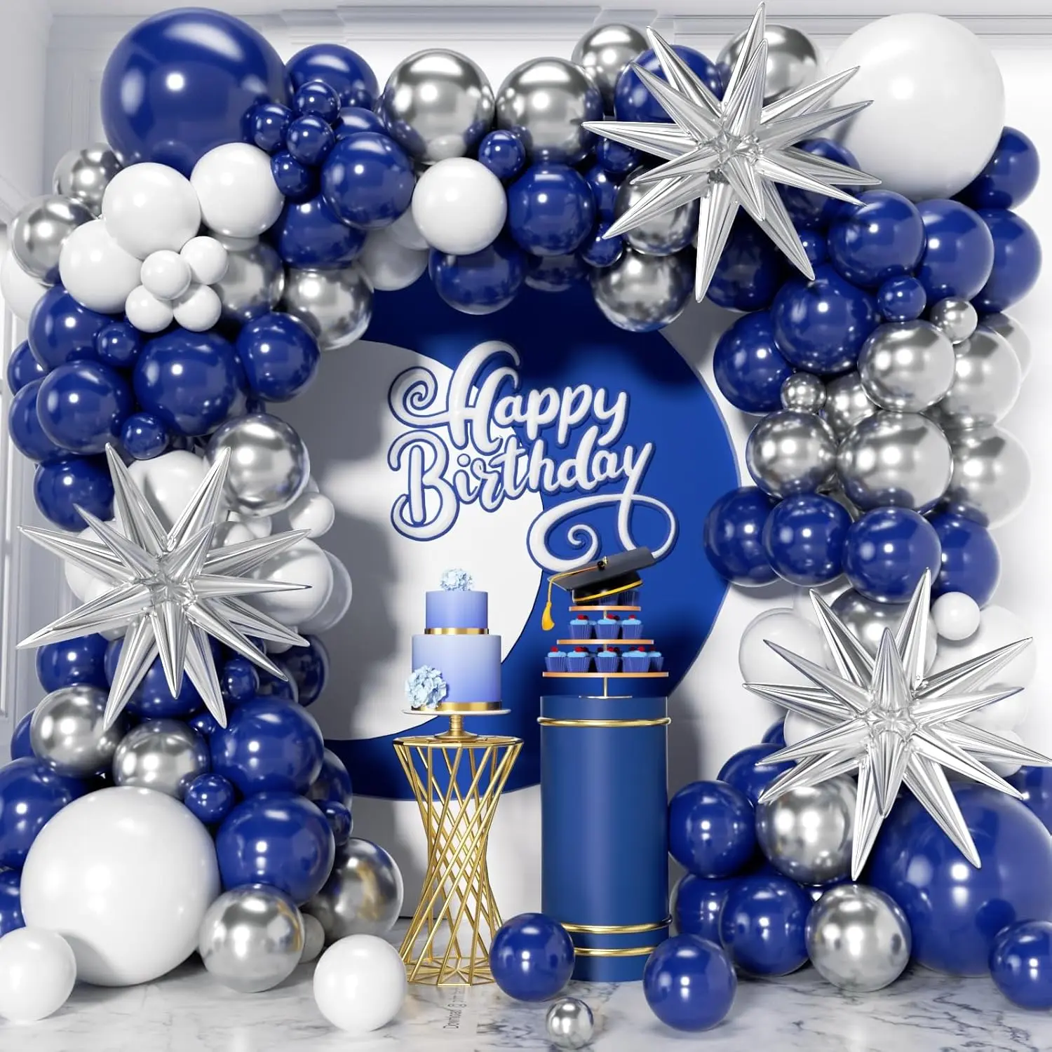 Navy Blue and  Balloon Arch Kit 158 count with , Royal Blue White  Different Size Balloon Garland Kit for Birthday  Shower Engagements 2026 Graduation Wedding Party Decor