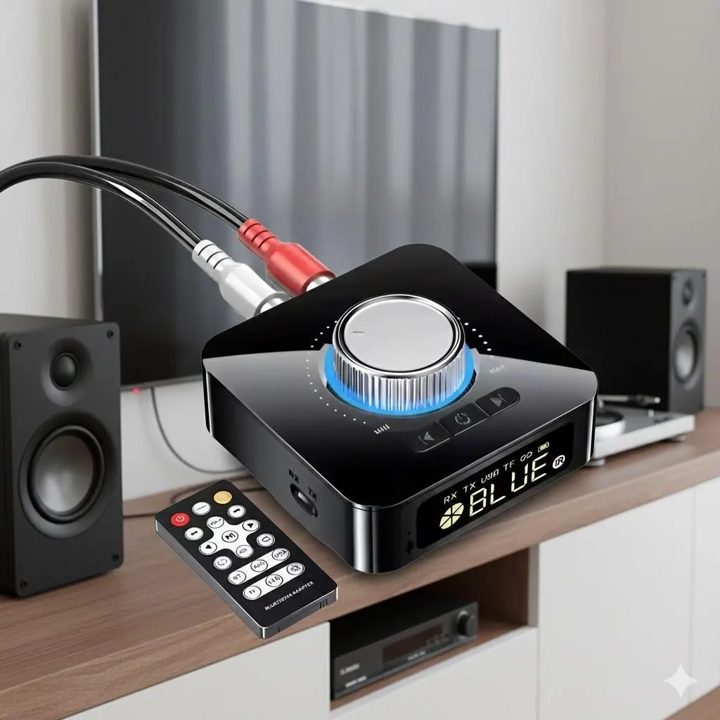 Low Latency 3D Surround Bluetooth Audio Adapter, Wireless Stereo Receiver with AUX 3.5mm Input RCA Output, TF Card Playback, Multi-Function Converter for Old Speakers, Car System, Home Theater, Portable Must-Have