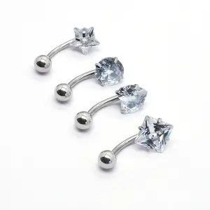 Stainless steel jewelry, heart-shaped, square-shaped, etc., zirconium navel piercing jewelry