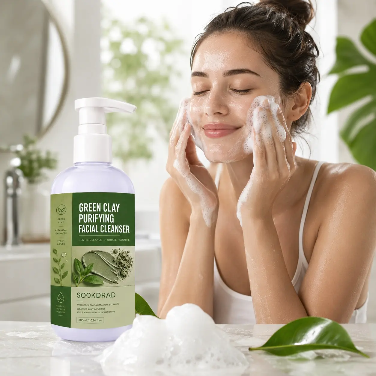 Green Clay Purifying Facial Cleanser, green clay, botanical extracts, gentle cleanse, hydrate, soothe, face, 10.14 fl oz, cleanses away impurities, maintains skin's moisture, 300ml