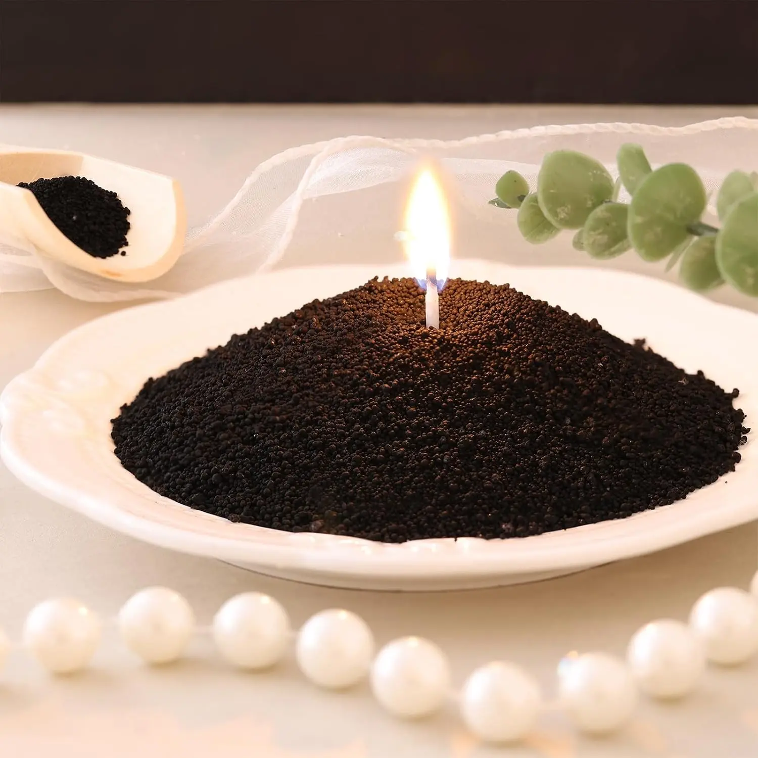 2.2lb/35OZ Candle Sand Wax, Unscented Black Sand Candle with 10 Wicks & Wooden Spoon, Non Toxic Natural Wax Beads, Refillable Making Kits for Powder Candle Making